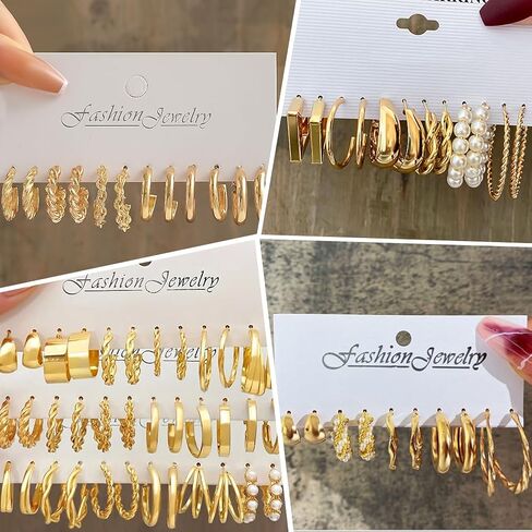 51 Pairs Gold Hoops Earrings Set for Women Girls,Chunky Twisted Hoop Earrings Multipack Pearl Hoop Earrings Pack Small Big Hoops Earring Packs Gold Jewelry Birthday Party Gifts in Saudi Arabia
