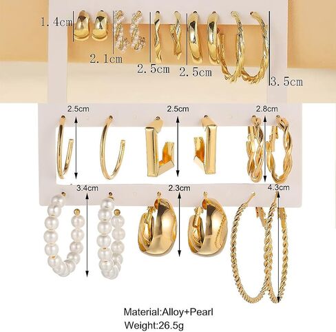 51 Pairs Gold Hoops Earrings Set for Women Girls,Chunky Twisted Hoop Earrings Multipack Pearl Hoop Earrings Pack Small Big Hoops Earring Packs Gold Jewelry Birthday Party Gifts in Saudi Arabia