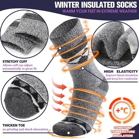 MOGGEI 3 Pairs Thermal Warm Socks for Men & Women Thick Winter Extra Warm Insulated Boot Ski Socks for Cold Weather in Saudi Arabia