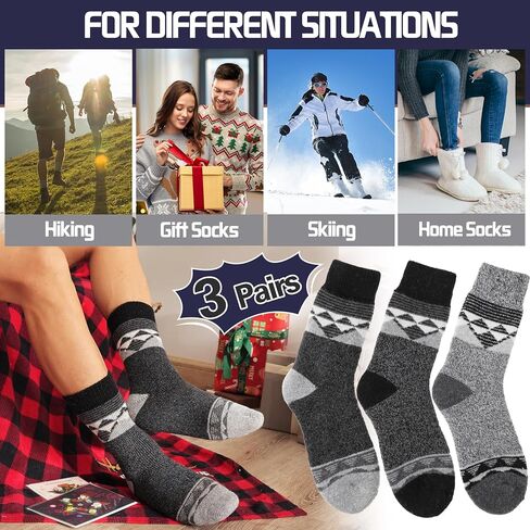 MOGGEI 3 Pairs Thermal Warm Socks for Men & Women Thick Winter Extra Warm Insulated Boot Ski Socks for Cold Weather in Saudi Arabia