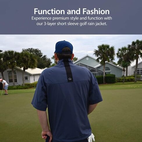 Short Sleeve Golf Rain Jacket - Three Layer Short Sleeve Lightweight, Breathable, All Weather Jacket for Men in Kuwait