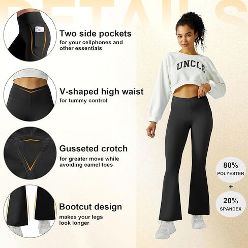 FireSwan Women's Flare Yoga Pants V Waist Flared Leggings High Waisted Bootcut Workout Pants Tummy Control in Kuwait