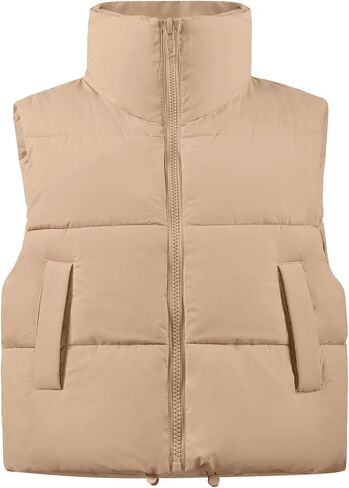 Flygo Women's Winter Crop Vest Sleeveless Quilted Puffer Vest Padded Gilet Jacket Warm Outerwear Pockets in Saudi Arabia