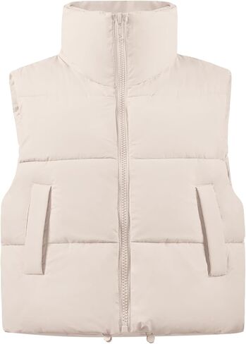 Flygo Women's Winter Crop Vest Sleeveless Quilted Puffer Vest Padded Gilet Jacket Warm Outerwear Pockets in Kuwait