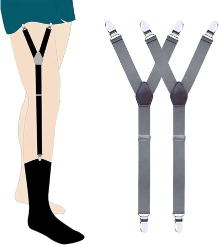 FOX-TECH قميص رجالي قابل للتعديل، حزام رباط للرجال على شكل حرف Y، حزام رباط غير قابل للانزلاق مع مشبك معدني مسنن in Kuwait