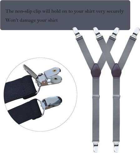 FOX-TECH قميص رجالي قابل للتعديل، حزام رباط للرجال على شكل حرف Y، حزام رباط غير قابل للانزلاق مع مشبك معدني مسنن in Kuwait