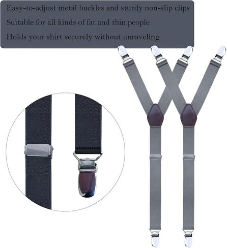 FOX-TECH قميص رجالي قابل للتعديل، حزام رباط للرجال على شكل حرف Y، حزام رباط غير قابل للانزلاق مع مشبك معدني مسنن in Kuwait