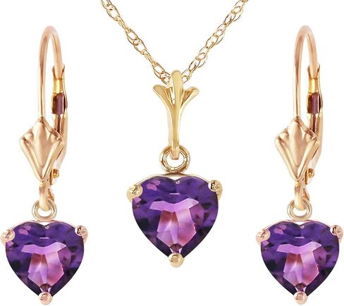 Galaxy Gold GG 14k Yellow Gold Jewelry Set - Necklace and Earrings w/Natural Heart-shaped Purple Amethysts in Saudi Arabia