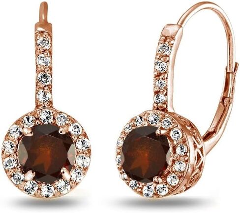 ارتفع الذهب تومض الفضة الاسترليني حقيقية أو الأحجار الكريمة الاصطناعية جولة أنيقة هالة انخفاض Leverback الأقراط in Kuwait