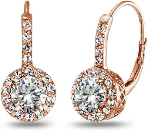 ارتفع الذهب تومض الفضة الاسترليني حقيقية أو الأحجار الكريمة الاصطناعية جولة أنيقة هالة انخفاض Leverback الأقراط in Kuwait