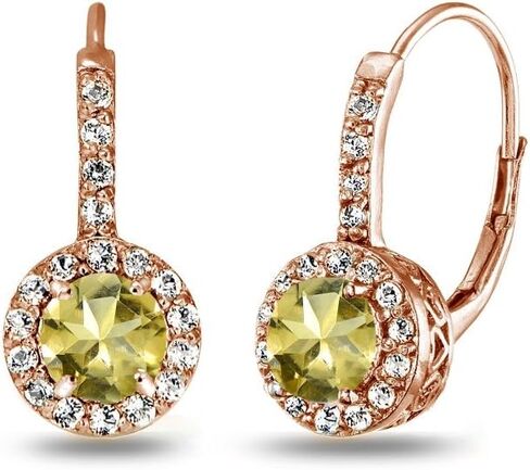 ارتفع الذهب تومض الفضة الاسترليني حقيقية أو الأحجار الكريمة الاصطناعية جولة أنيقة هالة انخفاض Leverback الأقراط in Kuwait