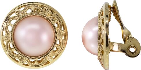 1928 Jewelry Women's Round Stone Filigree Button Clip On Earrings in Kuwait