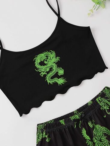 WDIRARA Women's Sleepwear Cute Print Lettuce Trim Cami and Shorts Pajama Set in Saudi Arabia