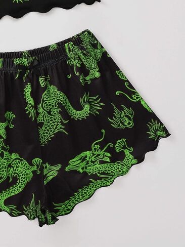 WDIRARA Women's Sleepwear Cute Print Lettuce Trim Cami and Shorts Pajama Set in Saudi Arabia