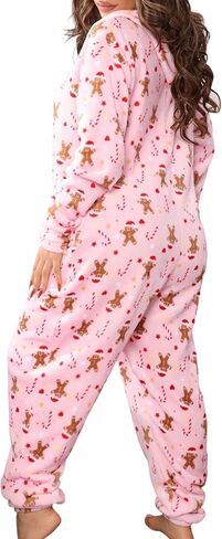 Luckinbaby Christmas Hooded Jumpsuit for Women Zipper Fleece One Piece Pjs Family Holiday Adult Cozy Pajamas Sleepwear in Kuwait