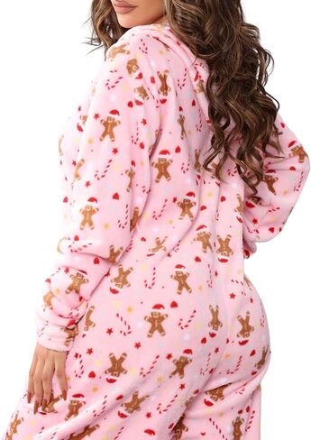 Luckinbaby Christmas Hooded Jumpsuit for Women Zipper Fleece One Piece Pjs Family Holiday Adult Cozy Pajamas Sleepwear in Kuwait