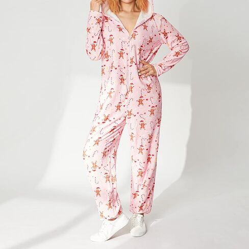 Luckinbaby Christmas Hooded Jumpsuit for Women Zipper Fleece One Piece Pjs Family Holiday Adult Cozy Pajamas Sleepwear in Kuwait