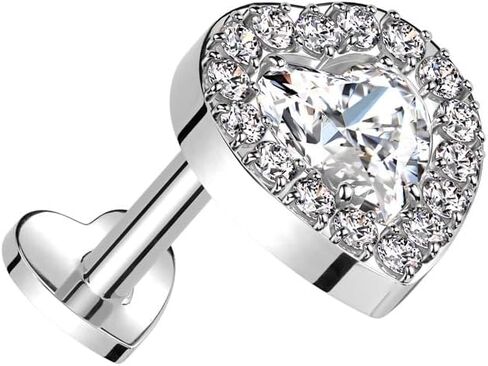 Pierced Owl 16-18GA ASTM F136 Implant Grade Titanium CZ Crystal Heart with Gem Outline Threadless Push-in Stud in Saudi Arabia