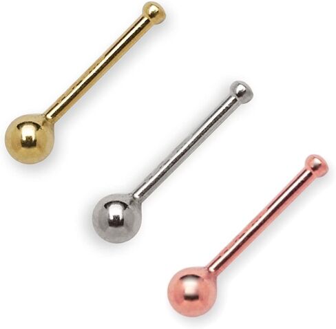 JewelryWeb - مسمار أنف كروي بسيط من الذهب الحقيقي عيار 14 قيراط 1.5 مم - حلقة أنف 20 جرام - ثقوب الأنف - مسامير حلقات الأنف - مسامير أنف مضادة للحساسية in Kuwait