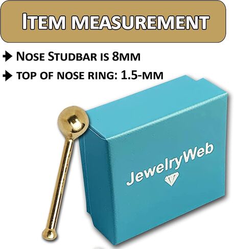 JewelryWeb - مسمار أنف كروي بسيط من الذهب الحقيقي عيار 14 قيراط 1.5 مم - حلقة أنف 20 جرام - ثقوب الأنف - مسامير حلقات الأنف - مسامير أنف مضادة للحساسية in Kuwait