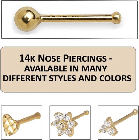 JewelryWeb - مسمار أنف كروي بسيط من الذهب الحقيقي عيار 14 قيراط 1.5 مم - حلقة أنف 20 جرام - ثقوب الأنف - مسامير حلقات الأنف - مسامير أنف مضادة للحساسية in Kuwait