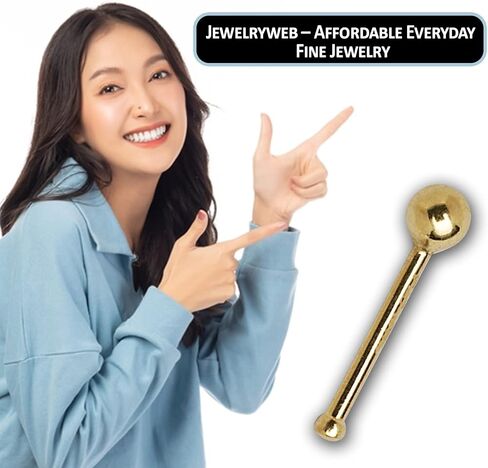 JewelryWeb - مسمار أنف كروي بسيط من الذهب الحقيقي عيار 14 قيراط 1.5 مم - حلقة أنف 20 جرام - ثقوب الأنف - مسامير حلقات الأنف - مسامير أنف مضادة للحساسية in Kuwait