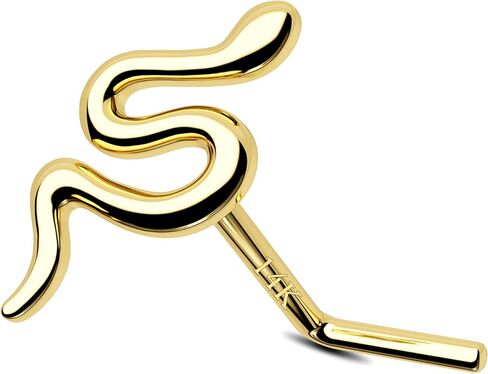 CM Crareesi Mania 14k الذهب الأفعى حلقات الأنف الأزرار 20 مقياس الذهب ثقب الأنف المجوهرات 14K الصلبة الذهب الأصفر الأنف الدائري مسمار الذهب الأنف ثقب المجوهرات للنساء الرجال in Kuwait