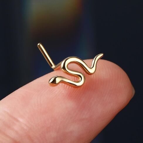 CM Crareesi Mania 14k الذهب الأفعى حلقات الأنف الأزرار 20 مقياس الذهب ثقب الأنف المجوهرات 14K الصلبة الذهب الأصفر الأنف الدائري مسمار الذهب الأنف ثقب المجوهرات للنساء الرجال in Kuwait