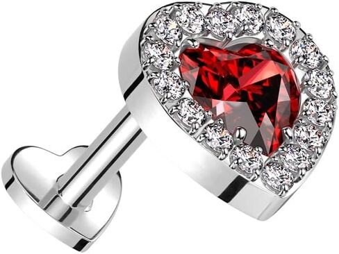 Pierced Owl 16-18GA ASTM F136 Implant Grade Titanium CZ Crystal Heart with Gem Outline Threadless Push-in Stud in Saudi Arabia