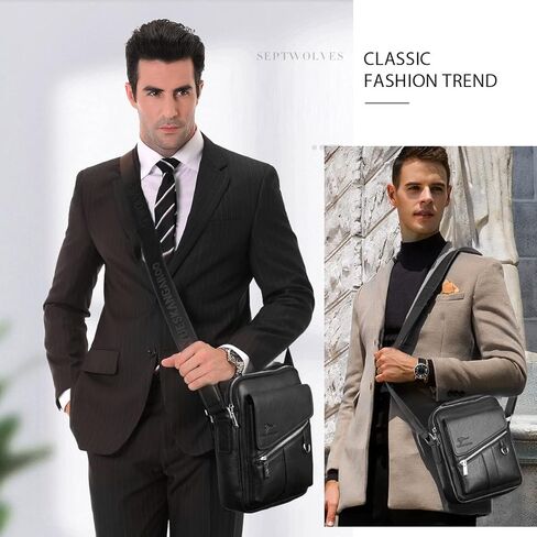 Eshow Men's Crossbody Shoulder Bag Leather Men Messenger Bag Retro Side Satchel PAD Bag For Work Business Sling Casual Bag in Kuwait