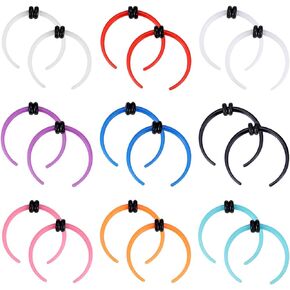 Longbeauty Acrylic Pincher Tapers 16G Septum Ring C Shape Buffalo Septum Stretching Kit Nose Rings Piercing Jewelry with Black O-Rings