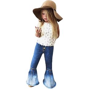 Toddler Baby Girl Flared Jeans Ripped Trousers Bell-Bottom Denim Pants Kids Vintage Jeans Child Flared Pants