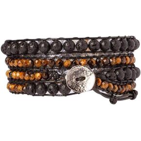 Spirit Wrist Black Lava Stone + Brown Tiger Eye Summit Boho Wrap Bracelet in Kuwait