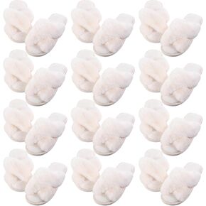 Silicherry 12 Pairs Women's Fuzzy Slippers Cross Band Open Toe Bridesmaid Slippers Fluffy Comfy House Slippers for Indoor Outdoor Wedding