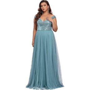 Ever-Pretty Women's Plus Size V Neck Sequin Tulle A Line Formal Evening Dress 0277-PZUSA