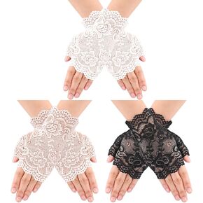 Yolev 3 Pairs Women's Short Lace Gloves Fingerless Floral Gloves Bridal Prom Gloves for Wedding Tea Party Costume Accessories in Saudi Arabia