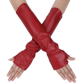 Aiphamy Womens Long Fingerless PU Leather Gloves Elegant Opera Mittens Gloves for Proms Halloween Cosplay Costumn Party in Kuwait