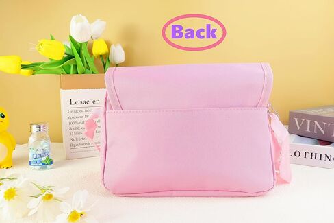 شنطة كروس من القماش مع رقعة بريبي لطيفة للنساء والفتيات، شنطة كتف كاجوال للطلاب، شنطة مدرسية ساتشيل بلون زهري in Kuwait