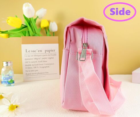 شنطة كروس من القماش مع رقعة بريبي لطيفة للنساء والفتيات، شنطة كتف كاجوال للطلاب، شنطة مدرسية ساتشيل بلون زهري in Kuwait