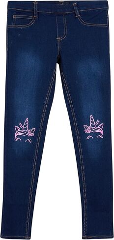 بنطلون جينز للفتيات من dELias مصنوع من قماش الدنيم فائق التمدد مع تطريز على الركبة in Kuwait