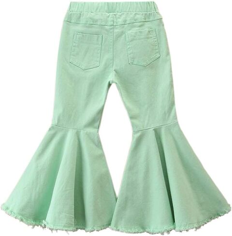 سراويل Flenwgo للفتيات الصغيرات المرنة ذات الخصر الجرس السفلي المدمرة للأطفال الصغار سراويل جينز ضيقة من قماش الدنيم 2-7T in Kuwait