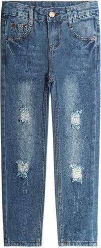 KIDSCOOL SPACE Girls Jeans,Elastic Waistband Inside Baby Little Big Girl Ripped Holes Denim Pants in Saudi Arabia