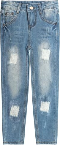 KIDSCOOL SPACE Girls Jeans,Elastic Waistband Inside Baby Little Big Girl Ripped Holes Denim Pants in Saudi Arabia