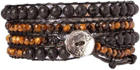 Spirit Wrist Black Lava Stone + Brown Tiger Eye Summit Boho Wrap Bracelet in Kuwait
