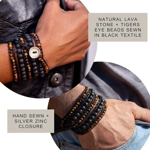 Spirit Wrist Black Lava Stone + Brown Tiger Eye Summit Boho Wrap Bracelet in Kuwait