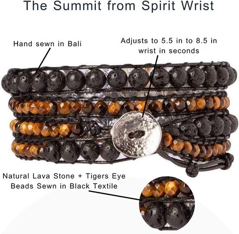 Spirit Wrist Black Lava Stone + Brown Tiger Eye Summit Boho Wrap Bracelet in Kuwait