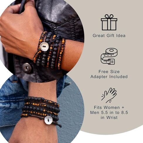 Spirit Wrist Black Lava Stone + Brown Tiger Eye Summit Boho Wrap Bracelet in Kuwait