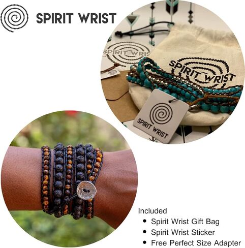 Spirit Wrist Black Lava Stone + Brown Tiger Eye Summit Boho Wrap Bracelet in Kuwait