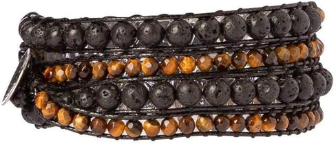 Spirit Wrist Black Lava Stone + Brown Tiger Eye Summit Boho Wrap Bracelet in Kuwait