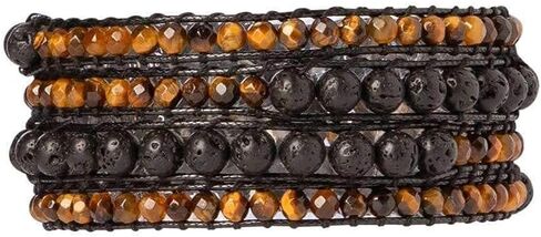 Spirit Wrist Black Lava Stone + Brown Tiger Eye Summit Boho Wrap Bracelet in Kuwait